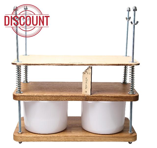 Cheese Press for Cheese Making 16 in Natural Oak 18 mm thick - Cheesemaking Kit with Wooden Cheese Press and 2 Cheese Molds 0.48 gal - 1.8 L White