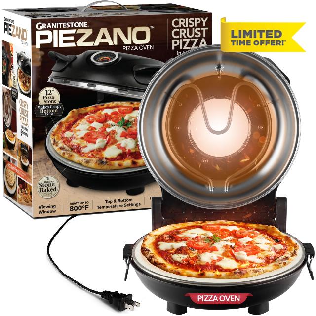 PIEZANO Pizza Oven by Granitestone – All in 1 Pizza Oven Indoor/Outdoor Portable Electric Countertop Pizza Maker Heats up to 800˚F with Pizza Stone to Simulate Brick Oven Taste at Home AS SEEN ON TV