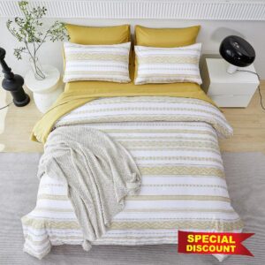 PERFEMET Boho Queen Comforter Set 7 Pieces Bed in A Bag Geometric Aztec Ginger Bedding Sets Mustard Yellow Lightweight Queen Size Bed Set (Yellow
