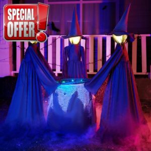 JOYIN 3 Pack 48" Halloween Light Up Witch Stakes with Large Cauldron