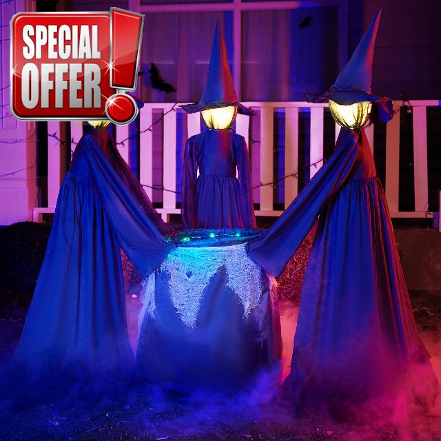 JOYIN 3 Pack 48" Halloween Light Up Witch Stakes with Large Cauldron