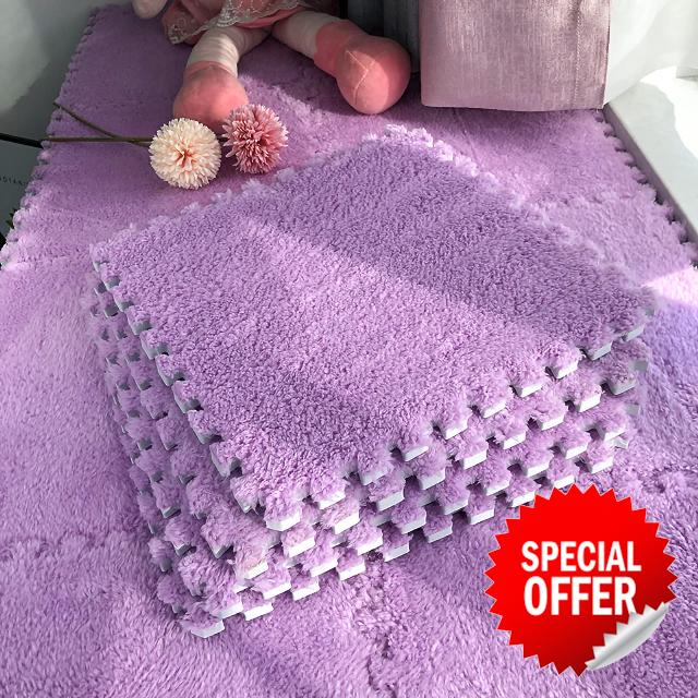 easycustomerlee 12pcs Interlocking Carpet Shaggy Soft EVA Foam Mats Fluffy Rugs Protective Floor Tiles Exercise Play Mats for Children Kids Room Home Parlor Bedroom (Purple)