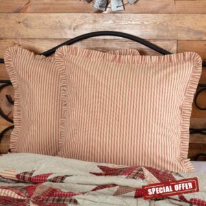 VHC Brands 2 Pieces Ozark Red Ticking Stripe Euro Sham (2 Shams