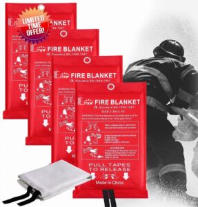 Fire Blanket for Home and Kitchen - Emergency Fire Blanket Extinguishers for House Prepared Fire Blankets Home Safety Hero Fireproof Fire Retardant Blankets Grease Warehouse Office 3.3ft x 3.3ft 4PACK