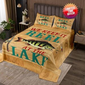 Lake Life Decor Bedspread Set Fish Fishhook Coverlet Set