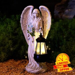 VChymm Outdoor Garden Statues Praying Angel Statue 14" Grave Decorations Magnesium Oxide Stone Grey Yard Patio Deck Home Entryway Hallway Sculpture