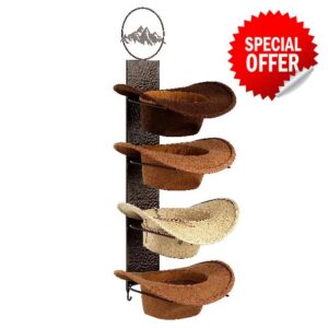 Izzy & Olives Rustic Metal Cowboy Hat Rack for 4 Hats | Western Hat Rack for Cowboy Hats | Fold-Up Cowboy Hat Holder and Cowboy Hat Rack for Wall | Cowboy Hat Hanger with Hat Display Wall Mount