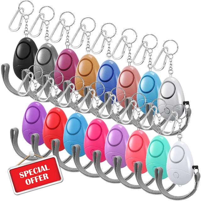 Maxdot 16 Pcs Safe Sound Personal Alarm Personal Security Alarm 130DB Emergency Safety Alarm with LED Lights Security Alarm Keychain 90min Continuous Ear Piercing Self Defense for Women Kids Elderly