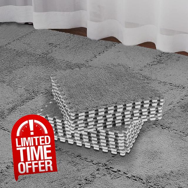 Nuanchu 50 Pcs Plush Foam Interlocking Floor Mat Climbing Area Rugs 11.81 x 11.81 Inch Square Soft Fluffy Tiles with Border Play Mat Flooring Tiles for Home Playroom Decoration (Gray)