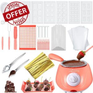 Umigy Electric Chocolate Melting Pot Gift Set Mini Fondue Fountain Pot Kit Chocolate Melting Pot with 10 DIY Mold and Accessories for Candy Chocolate Milk Cheese Candy Butter Home Making