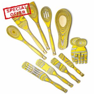Island Bamboo Lemon Pakkawood Kitchen Utensil 11-Piece Tool Set