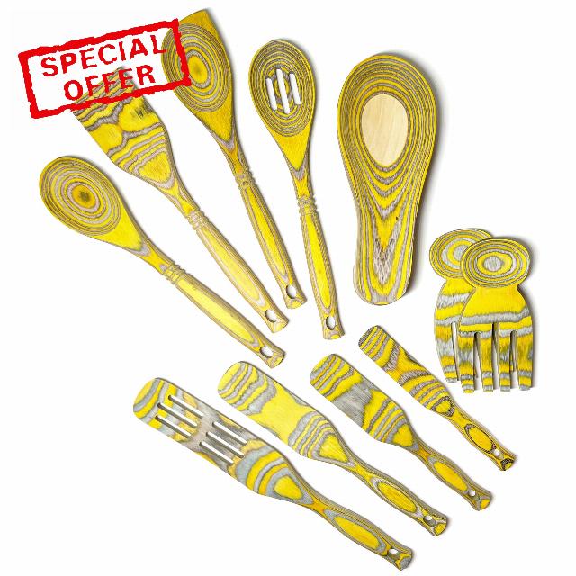 Island Bamboo Lemon Pakkawood Kitchen Utensil 11-Piece Tool Set
