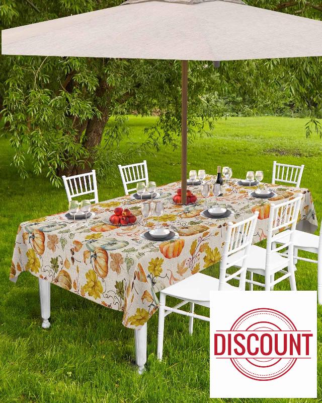 Fall Thanksgiving Day Outdoor Tablecloth with Umbrella Hole