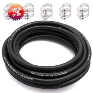 TuoLauthon NBR Rubber 5/16 Inch Fuel Hose Line SAE 30R7 25Feet 300PSI with 10Pcs Stainless Steel Clamps