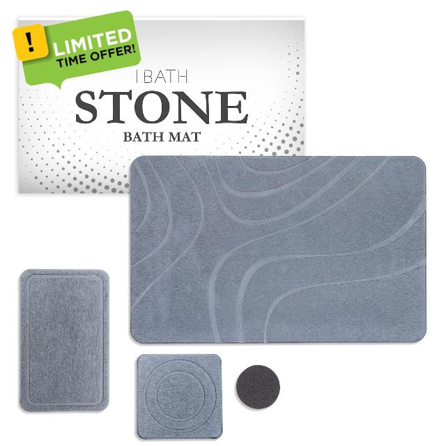 IBATH Diatomaceous Bath Stone Mat - 23.6 x 15.7 Inches - Natural Diatomaceous Earth Bath Mat - Non Slip and Fast Drying Bathstone for Bathroom - No More Soggy Shower Mats for Bathroom (Grey)