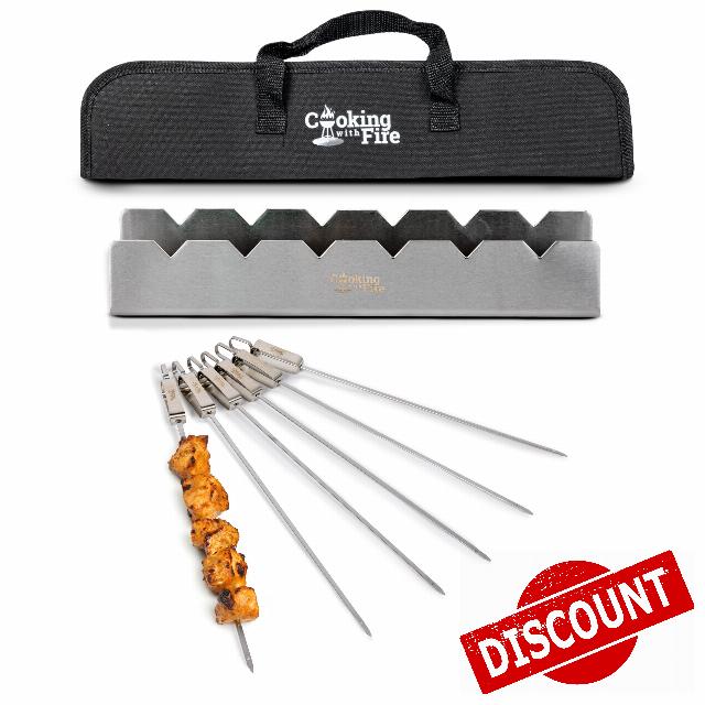 Metal Skewers for Kabobs - Shish Kabob Skewers for Grilling with Slider Plus Skewer Holder