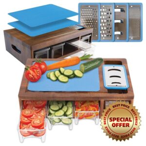 Granted By Grace Acacia Cutting Board with Containers & Lids - Board Meal Prep System w 4 Graters