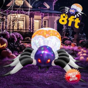 8 FT Halloween Decorations Outdoor Decor - LED Rotating Lights Inflatable Spider Blow Up Halloween Clearance Animated Giant Creepy Spider for Lawn Patio Yard Party Garden Decor