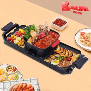 Hot Pot with Grill 2200W 2 In 1 Electric Hotpot Pot with Grill Dual Indoor BBQ Barbecue Hot Pot with Seperate Temperature Control Portable 110V Smoke Free Stove for Birthday Party Home Kitchen