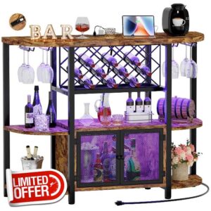 Hyomdeck Wine Bar Cabinet with LED Lights and Power Outlets