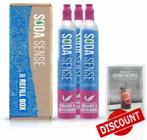 Soda Sense 3pk Easy Connect 60L CO2 Carbonator Cylinder Recipe Book Bundle + $15 Amazon Gift Card