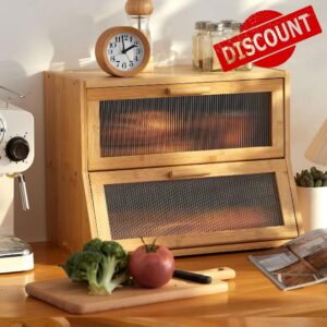GHWIE Double Layer Bamboo Bread Box for Kitchen Counter