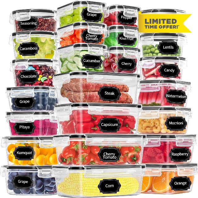 PRAKI 48 Pack Food Storage Containers with Airtight Lids (24 Containers & 24 Lids)