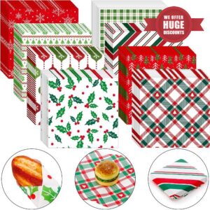 Cholemy 600 Pieces Christmas Grease Proof Paper Sheets Wax Paper Sheets 12 x 12 Inch Waterproof Food Basket Liners for Christmas Home Food Basket Sandwich Candy Cookie Wrapping Baking Holiday Kitchen