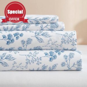 HighBuy Luxury Soft Queen Sheets Set - Vintage Floral Sheets Cooling Bed Sheets Queen - 4 Piece Sheet Set - 16" Extra Deep Pocket Sheets