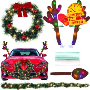 Riceshoot Christmas Reindeer Antlers Car Kit with LED Lights