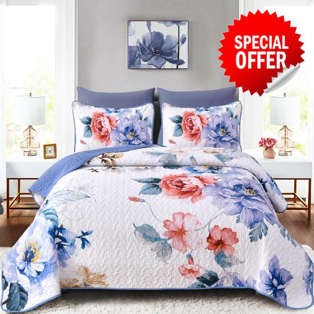 Dobuyly Blue Floral Quilt Set King Size