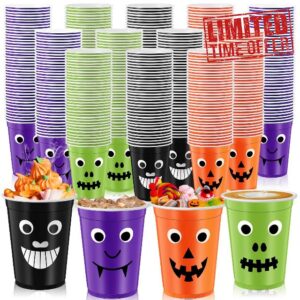 Umigy 200 Pcs Disposable Halloween Cups Bulk 16 oz Halloween Party Cups Drink Wine Coffee Halloween Plastic Cups Supplies for Ice Juice Water Hot Cold Drinks Party Favors (Multi Colors