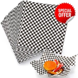 Honoson 2000 Sheets Deli Paper Sheets 12 x 12 Inches Grease Resistant Wax Paper Sheets Wrapping Food Paper Black White Checkered Food Basket Liners for Wrapping Bread Sandwich(Black White Checkered)