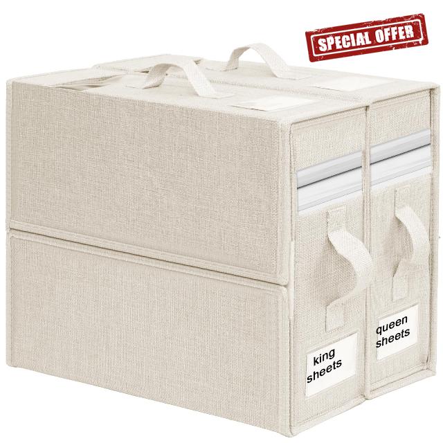 StarAneer Foldable Bed Sheet Organizer; Linen Closet Organizers and Storage; Organizing Storage Box for Bedding Clothes Blankets; Blanket Storage Suitable for all Size(2 Pack