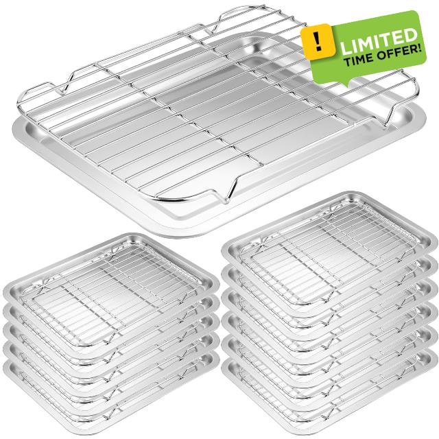 Uiifan 24 Baking Sheet with Rack Set (12 Baking Sheets + 12 Baking Racks) Size 14 x 10.4 x 1 Inches Bakeware Quarter Sheet Baking Pan Stainless Steel Cookie Sheets with Cooling Rack
