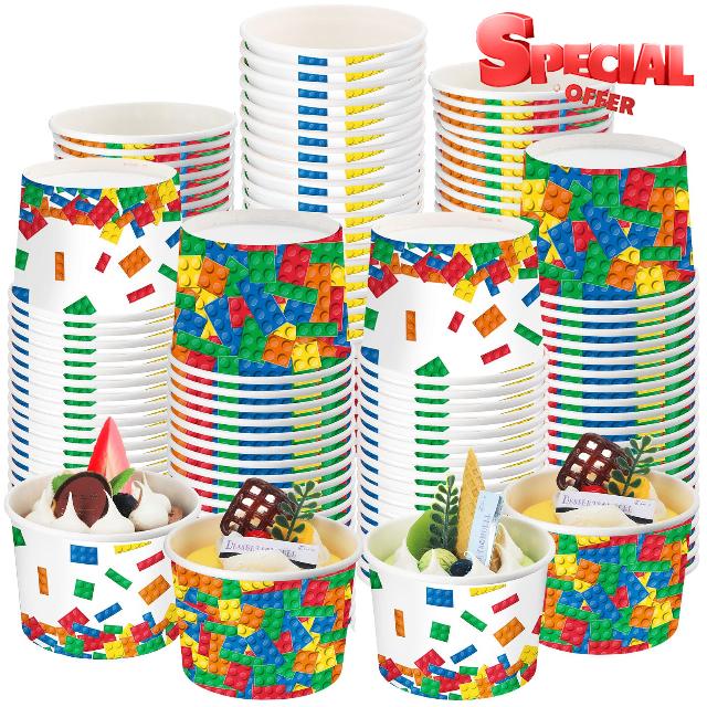 Nuanchu 100 Pcs Space Party Supplies Galaxy Ice Cream Cups Outer Space Snack Cups Birthday Party Supplies Space Block Planets Disposable Bowls for Solar System Party