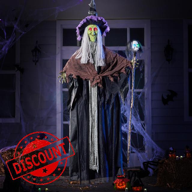 JOYIN 59" Halloween Animated Hanging Talking Witch with Light-up Skeleton Wand