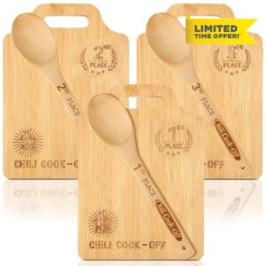 Sliner Set of 3 Chili Cook off Trophies Wooden Cutting Boards with Handle Spoon Chili Cook off Prizes 1st 2nd 3rd Place Chili Competition Gifts for Men Women Chili Festivals Decorations
