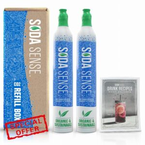 Soda Sense 2pk Threaded Connector 60L CO2 Carbonator Cylinder Recipe Book Bundle + $15 Off 1st Refill