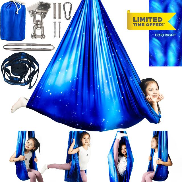 Sensory Swing for Kids Indoor & Outdoor Double Layer Therapy Cuddle Swing Chairs with 360° Swivel Hanger Kit for Calming