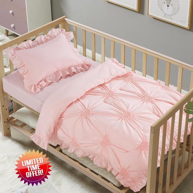 HOMBYS 3 Pieces Princess Pink CribBedding Set for Baby Girls