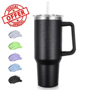 Rietore 40oz Tumbler Stainless Steel Tumbler with Lid And Straw Vacuum Insulated Double Wall Travel Coffee Mug Black package 1