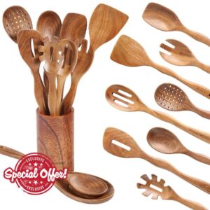 Wooden Spoons for Cooking with Holder