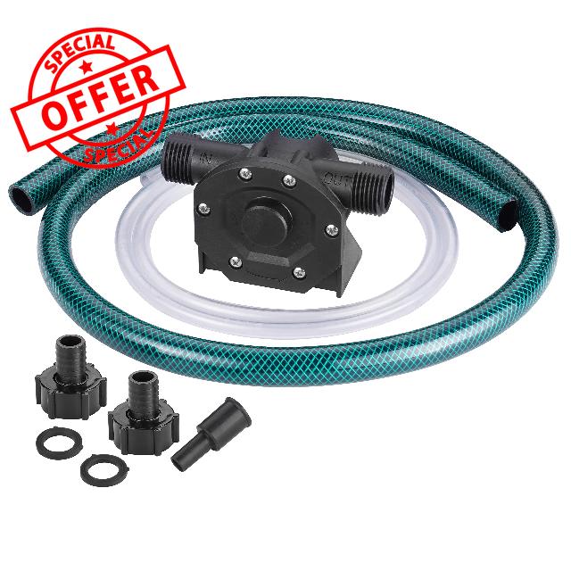 TRUPOW Self-Priming Mini Hand Water Transfer Drill Pump Kit with Water Hose & Oil Hose for Home Water Oil Fluid Transfer