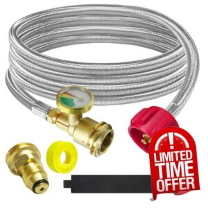 MEFUN Upgraded 12 FT Propane Tank Extension Hose Braided with Gauge