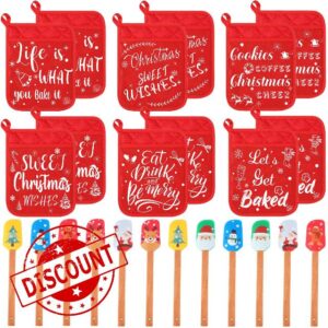 Yaomiao 24 Pieces Christmas Pot Holders with Silicone Spatula Set Silicone Spatula Set with Wooden Handles Pot Holders for Kitchen Christmas Kitchen Utensils Christmas Baking Gifts for Xmas