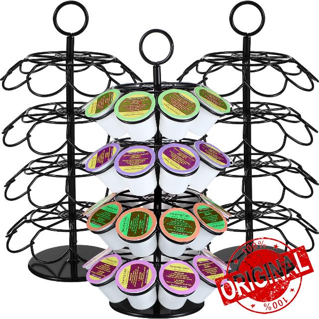 Uiifan 3 Pcs Coffee Pod Holder Carousel Coffee Pod Organizer Compatible with K Cup Modern Metal Black Detachable Home Office Organizer for Counter Kitchen Coffee Storage