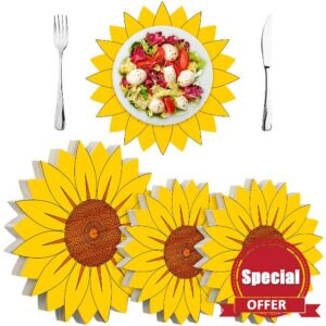 Kigley 3 Pcs Sunflower Trivets Wooden Trivets Mat Hot Dishes Holder Multi Size Heat Resistant Wood Pad Wood Placemat Coaster for Hot Dishes Pot Bowl Cup Heat