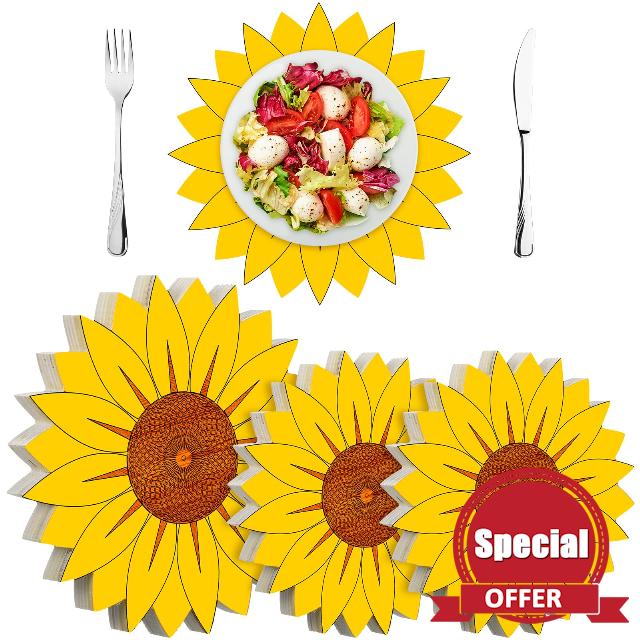 Kigley 3 Pcs Sunflower Trivets Wooden Trivets Mat Hot Dishes Holder Multi Size Heat Resistant Wood Pad Wood Placemat Coaster for Hot Dishes Pot Bowl Cup Heat