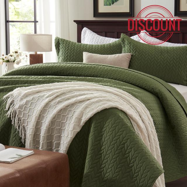 SunStyle Home Olive Green Quilt Set Twin Size 2 Pieces - Soft Summer Quilt Lightweight Microfiber Bedspread Coverlet Set for All Season(1 Quilt